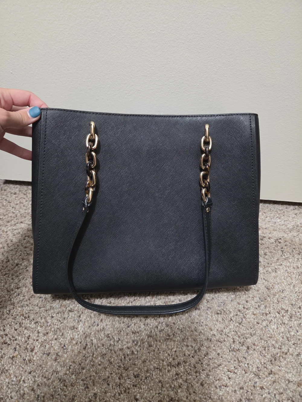 Michael Kors Black Tote with Gold Chain Straps